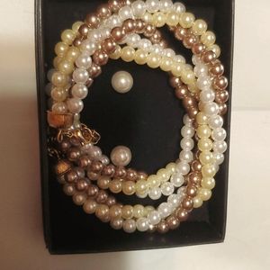 Faux Pearl necklace and earring set